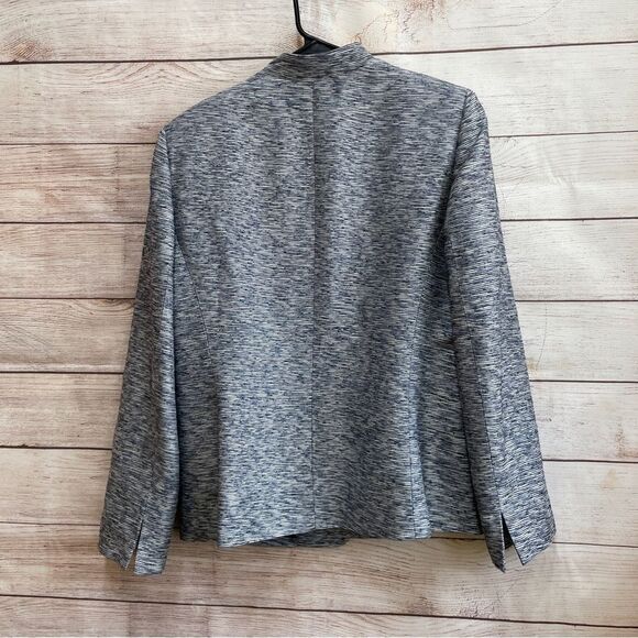 KASPER SILK BLEND NOTCH COLLAR BLAZER IN NAVY BLUE STRIPES - Picture 4 of 5